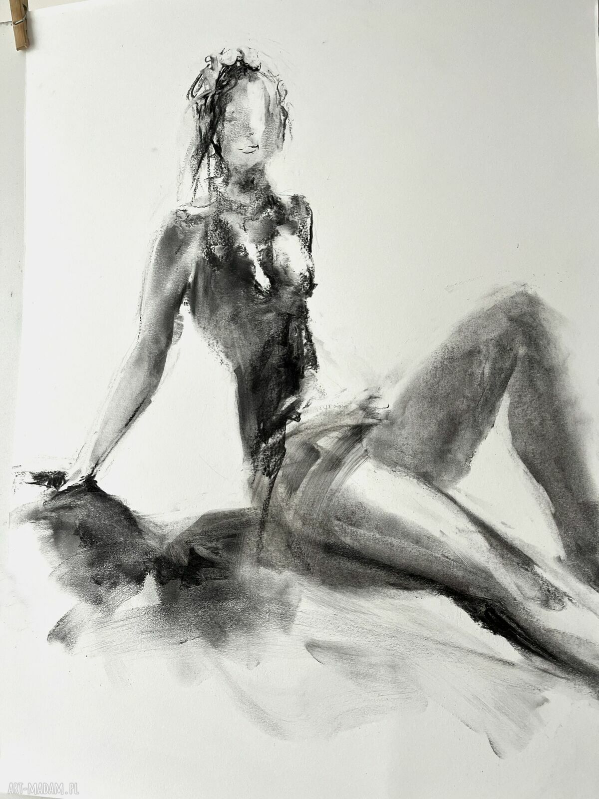 Szkic kobiety w węglu 50x70 cm - oryginalny obraz do sypialni