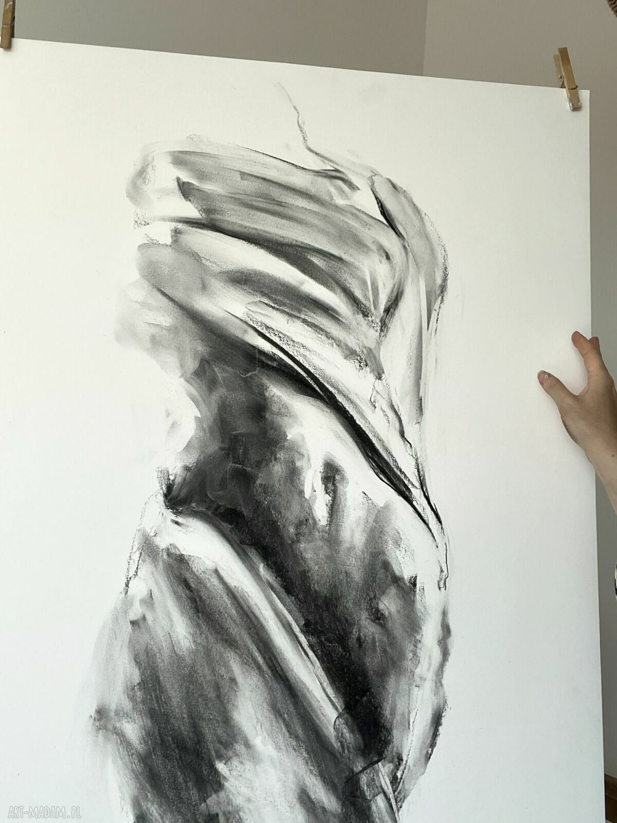Szkic Kobiety 100x70 cm - obraz z węgla na białym papierze