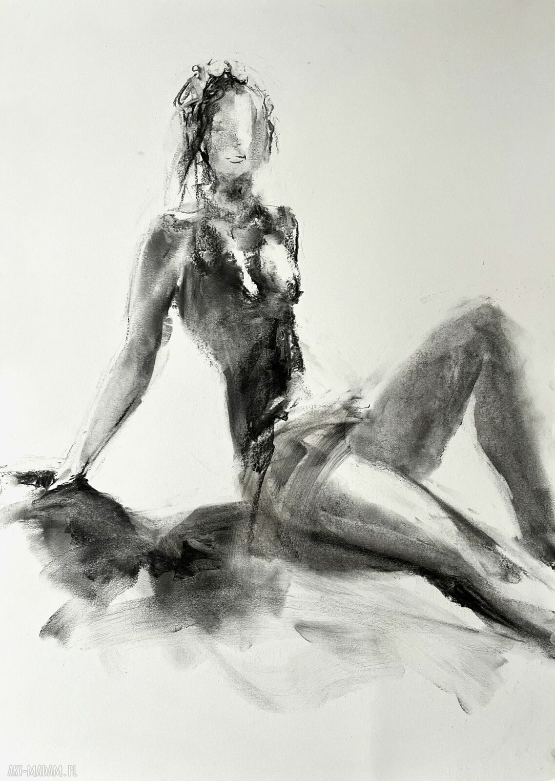 Szkic kobiety w węglu 50x70 cm - oryginalny obraz do sypialni