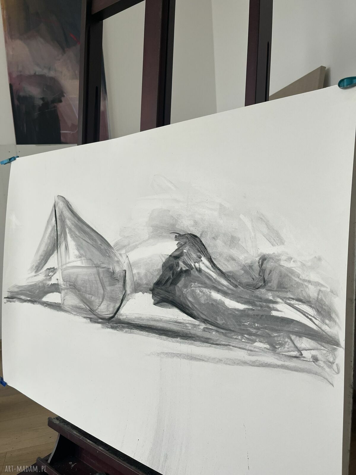 Szkic Kobiety Louka 100x68 - czarno-biała grafika na papierze