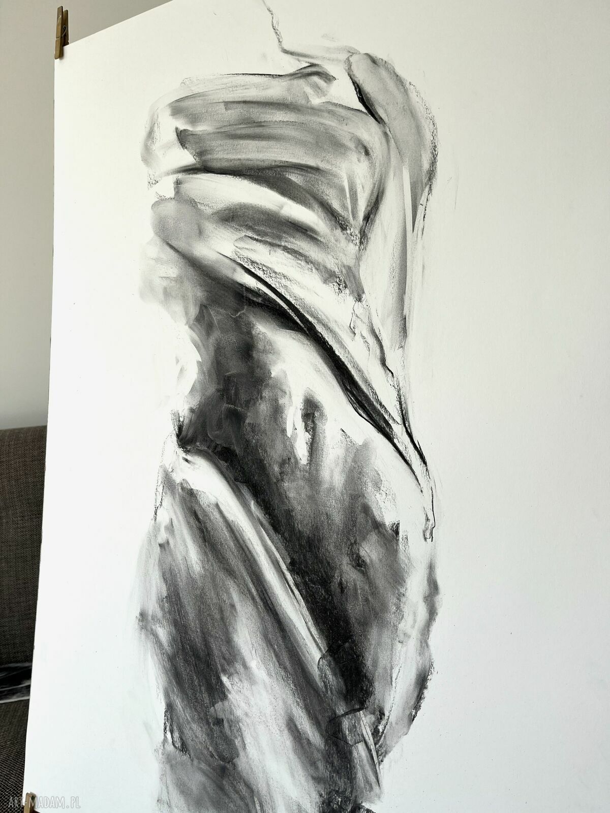 Szkic Kobiety 100x70 cm - obraz z węgla na białym papierze