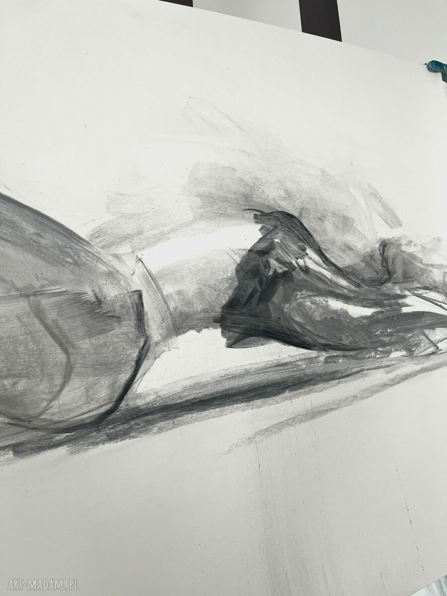 Szkic Kobiety Louka 100x68 - czarno-biała grafika na papierze