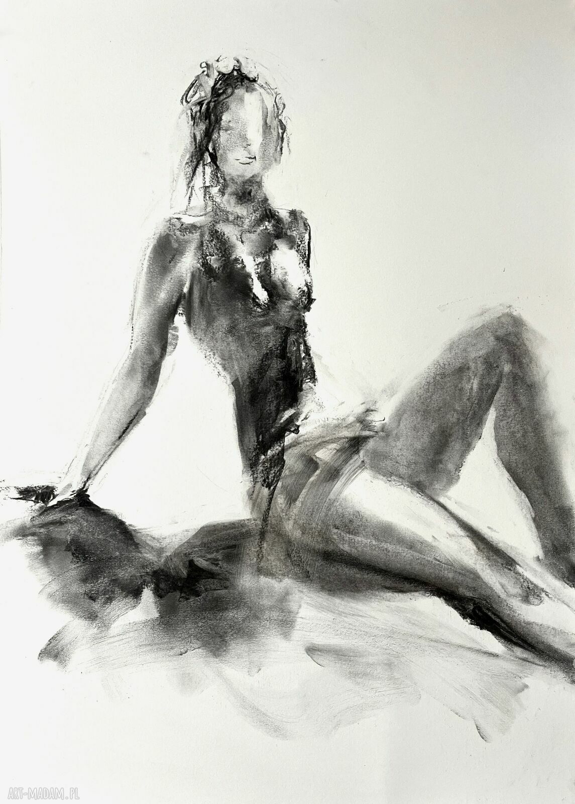 Szkic kobiety w węglu 50x70 cm - oryginalny obraz do sypialni