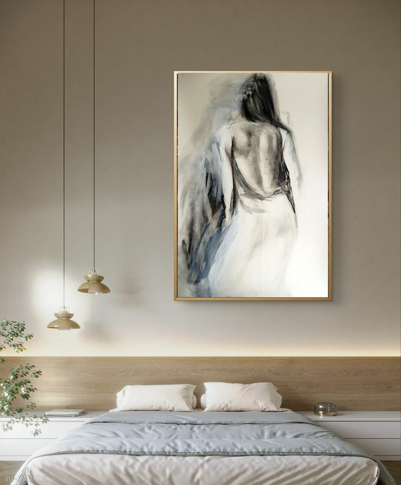 Szkic Kobiety 100x70 - rysunek węglem i pastelą do sypialni i salonu