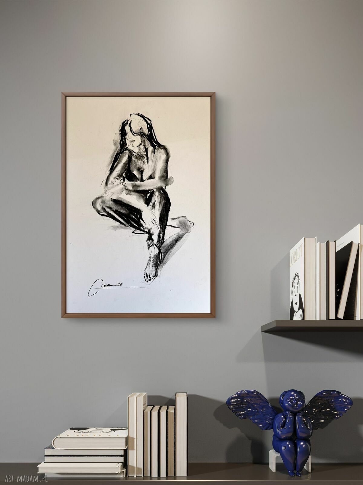 Szkic kobiety - rysunek węglem 33x47 cm