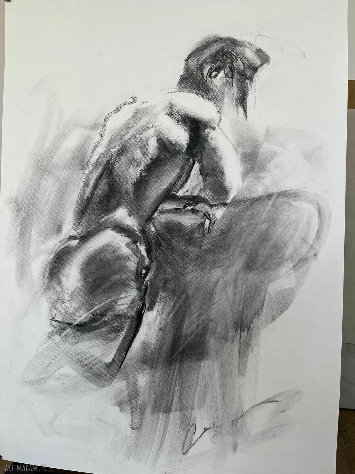 Szkic mężczyzny 100x70 - czarno-biały obraz do sypialni