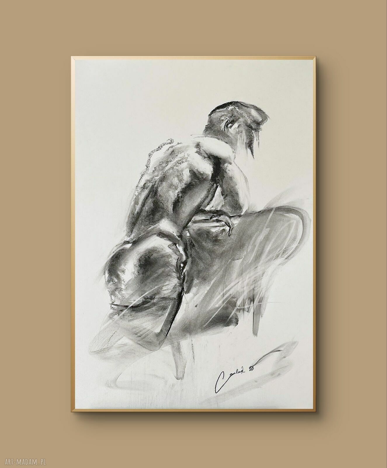 Szkic mężczyzny z węgla 100x70 cm - czarno-biała grafika do domu