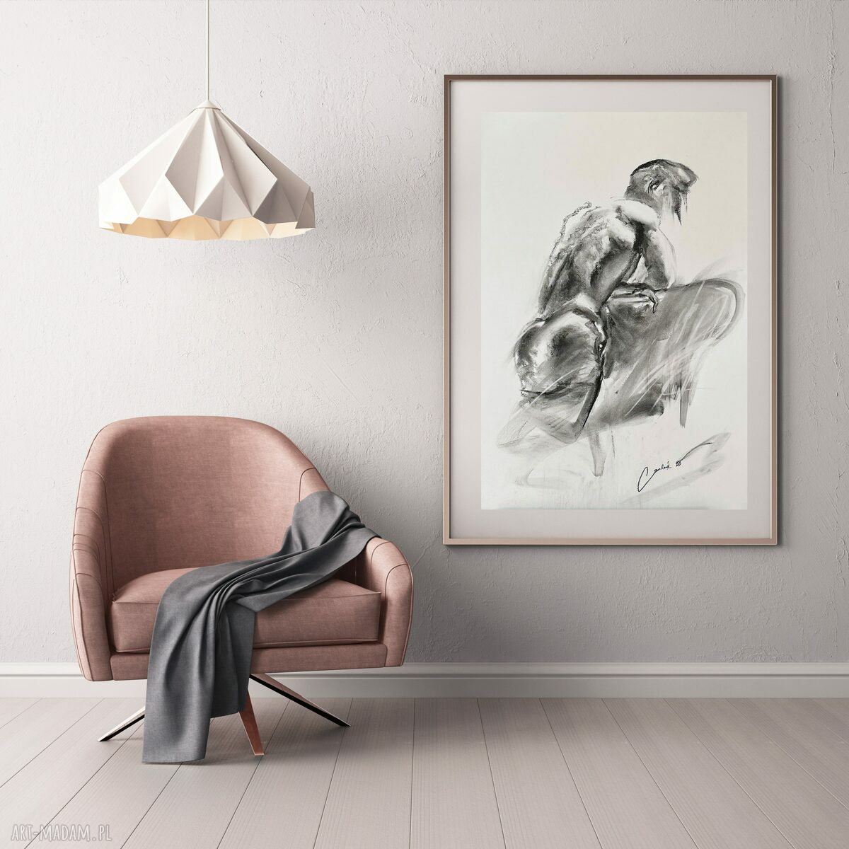 Szkic mężczyzny z węgla 100x70 cm - czarno-biała grafika do domu