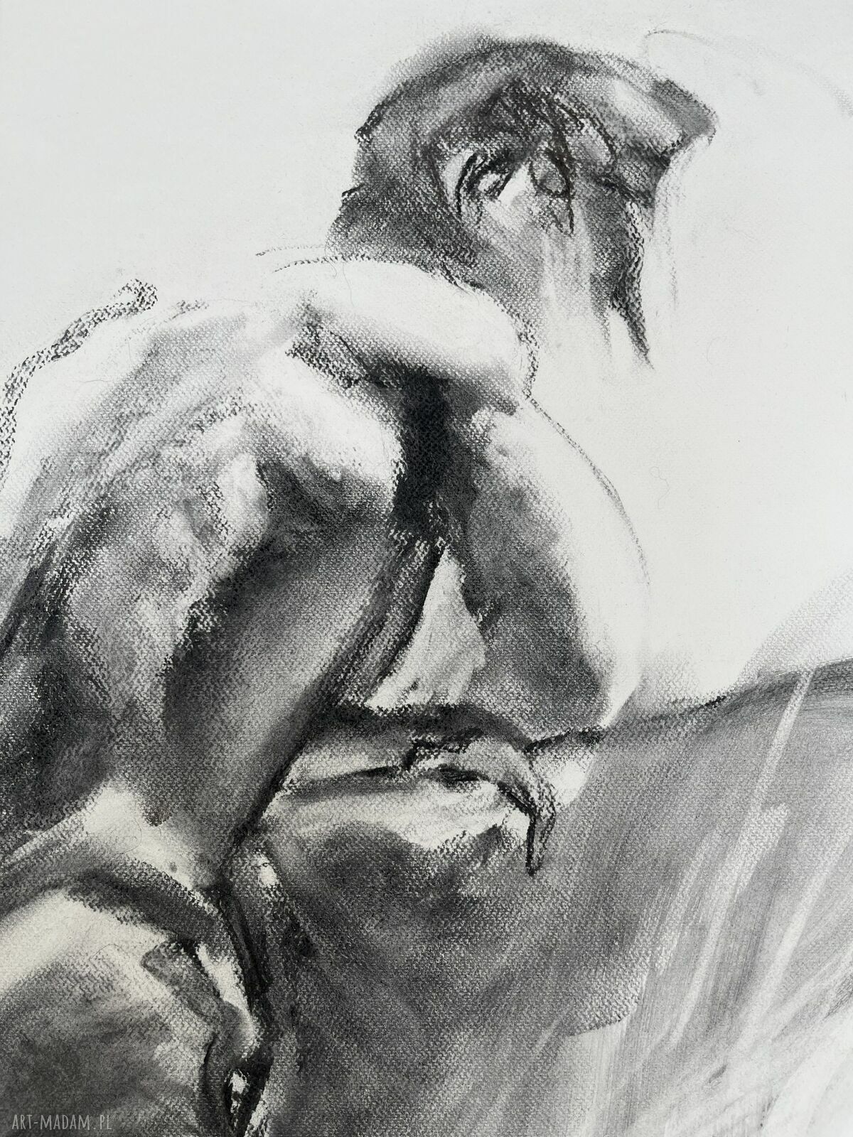 Szkic Mężczyzny 100x70 - obraz węglem na papierze