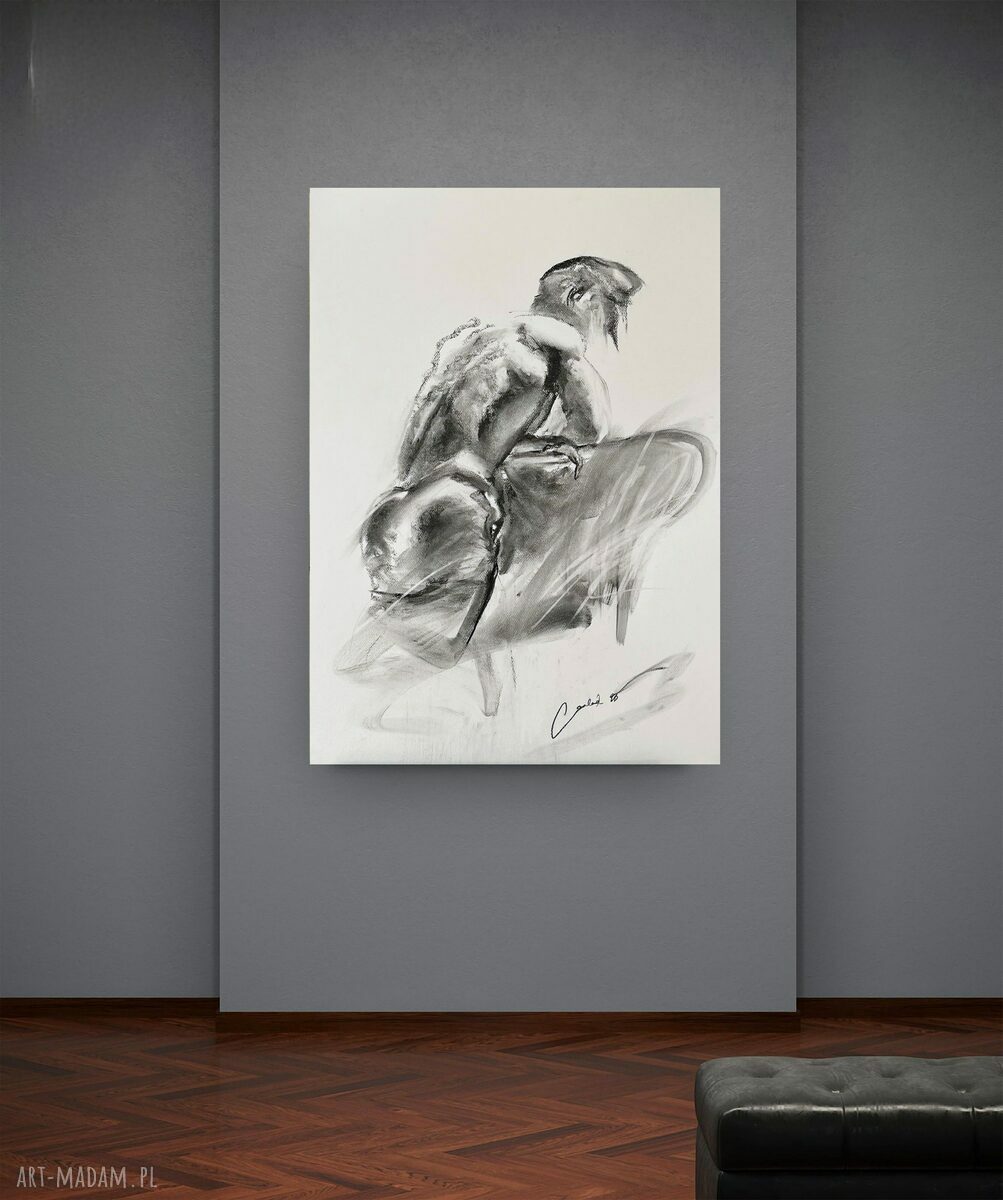 Szkic mężczyzny z węgla 100x70 cm - czarno-biała grafika do domu
