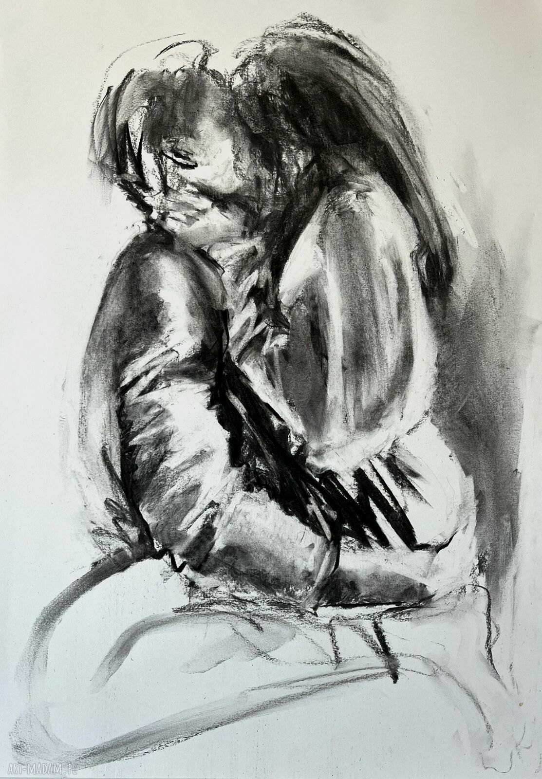 Szkic pary 50x70 cm z węgla - obraz nad łóżko Louka