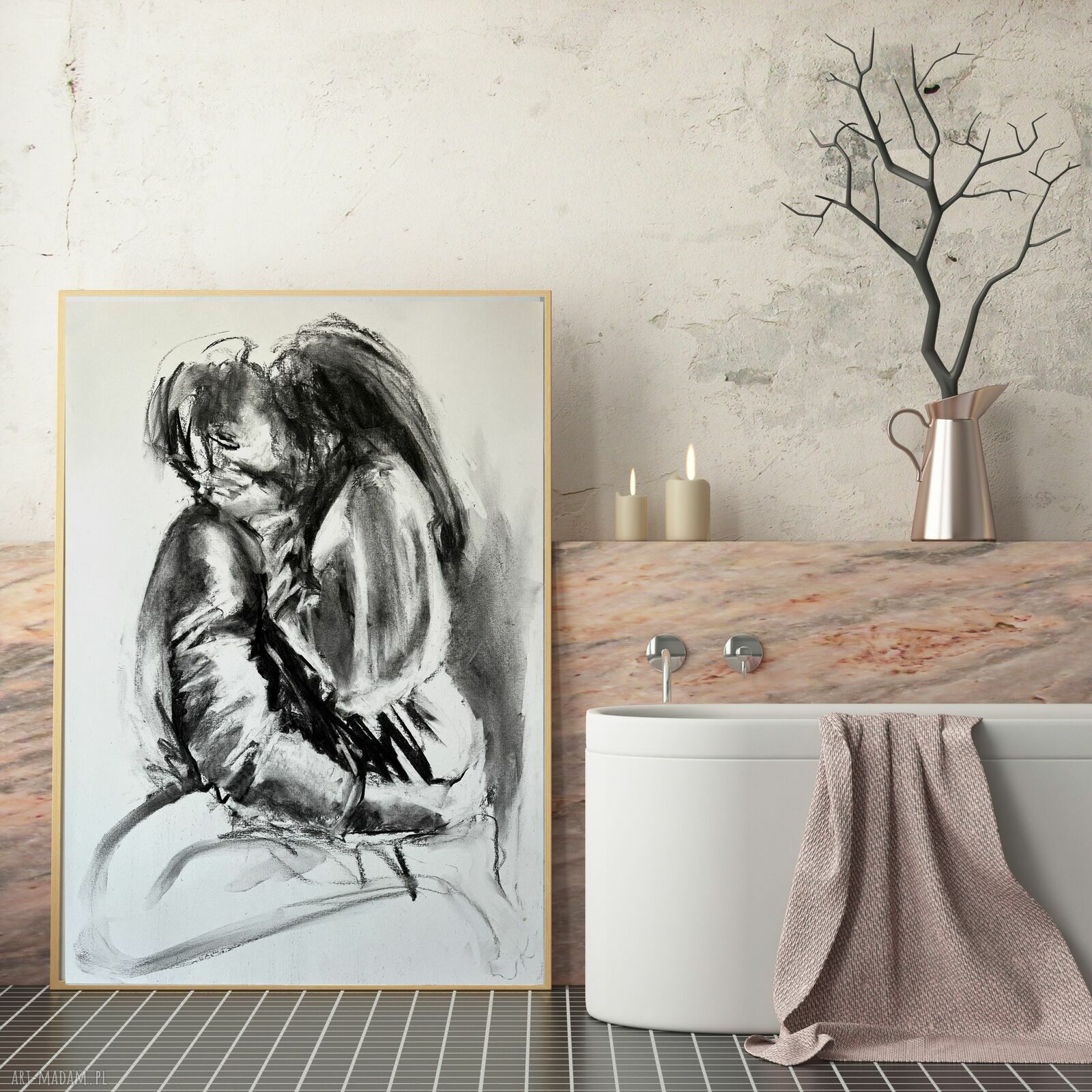 Szkic pary 50x70 cm z węgla - obraz nad łóżko Louka