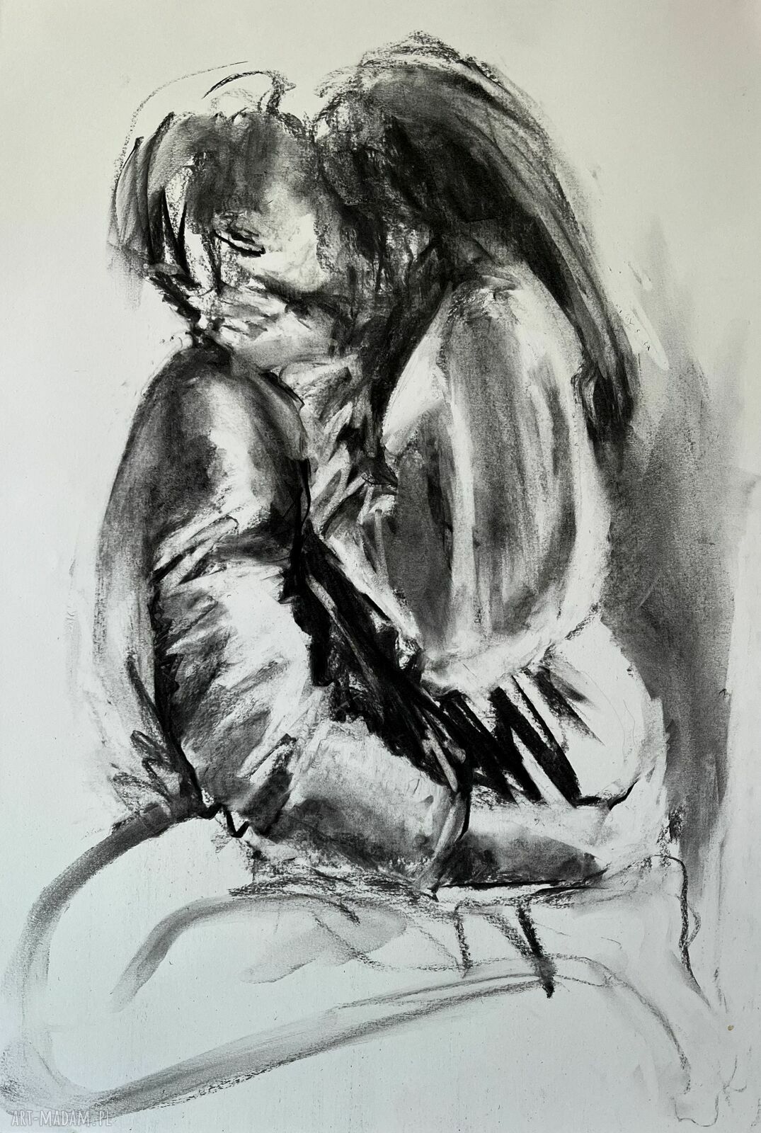 Szkic pary 50x70 cm z węgla - obraz nad łóżko Louka