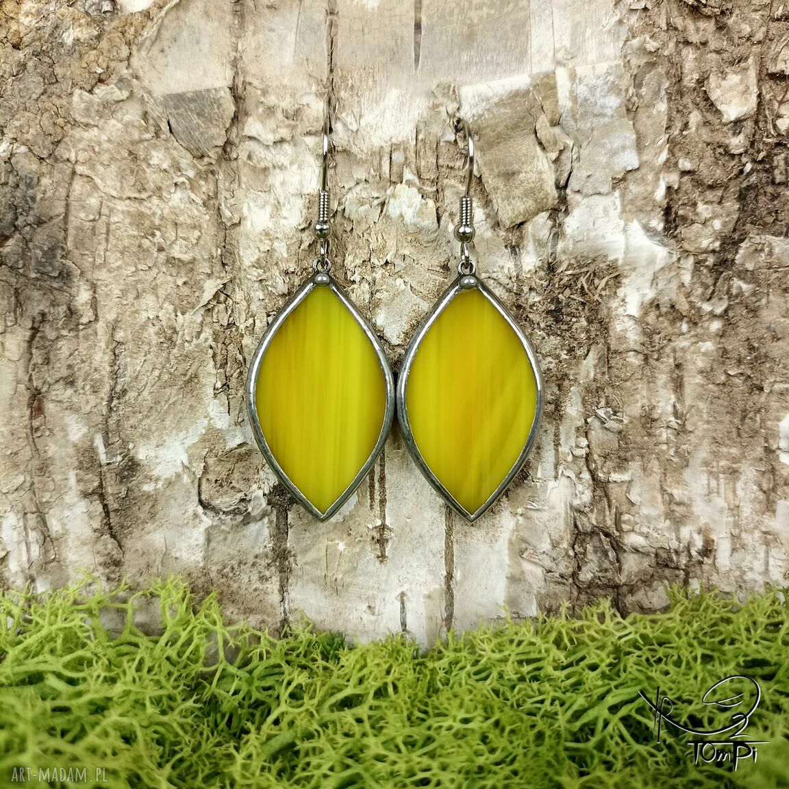 Szklane kolczyki Tiffany żółte zaostrzone elipsy (handmade)