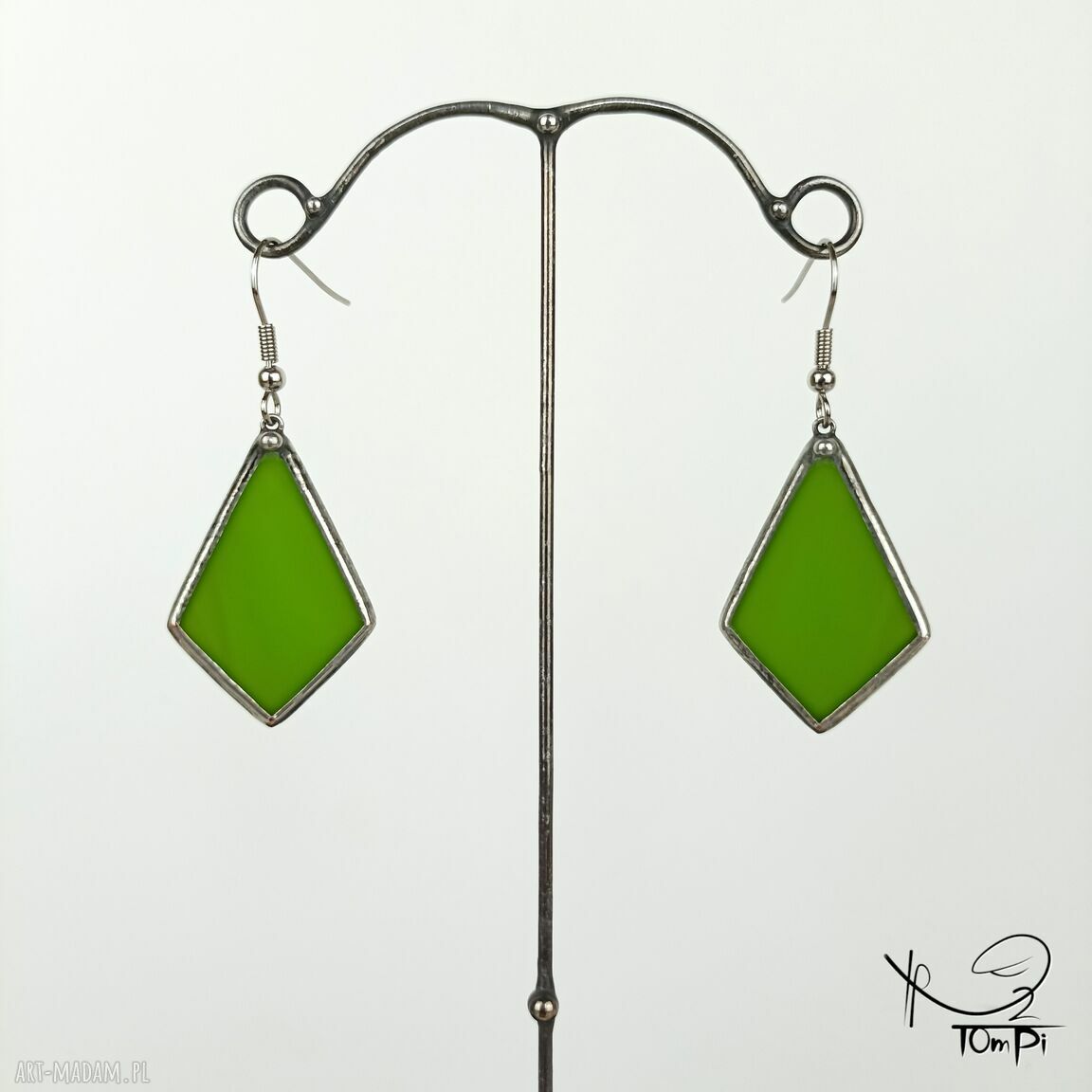 Szklane kolczyki Deltoidy (zielone) - technika Tiffany, handmade