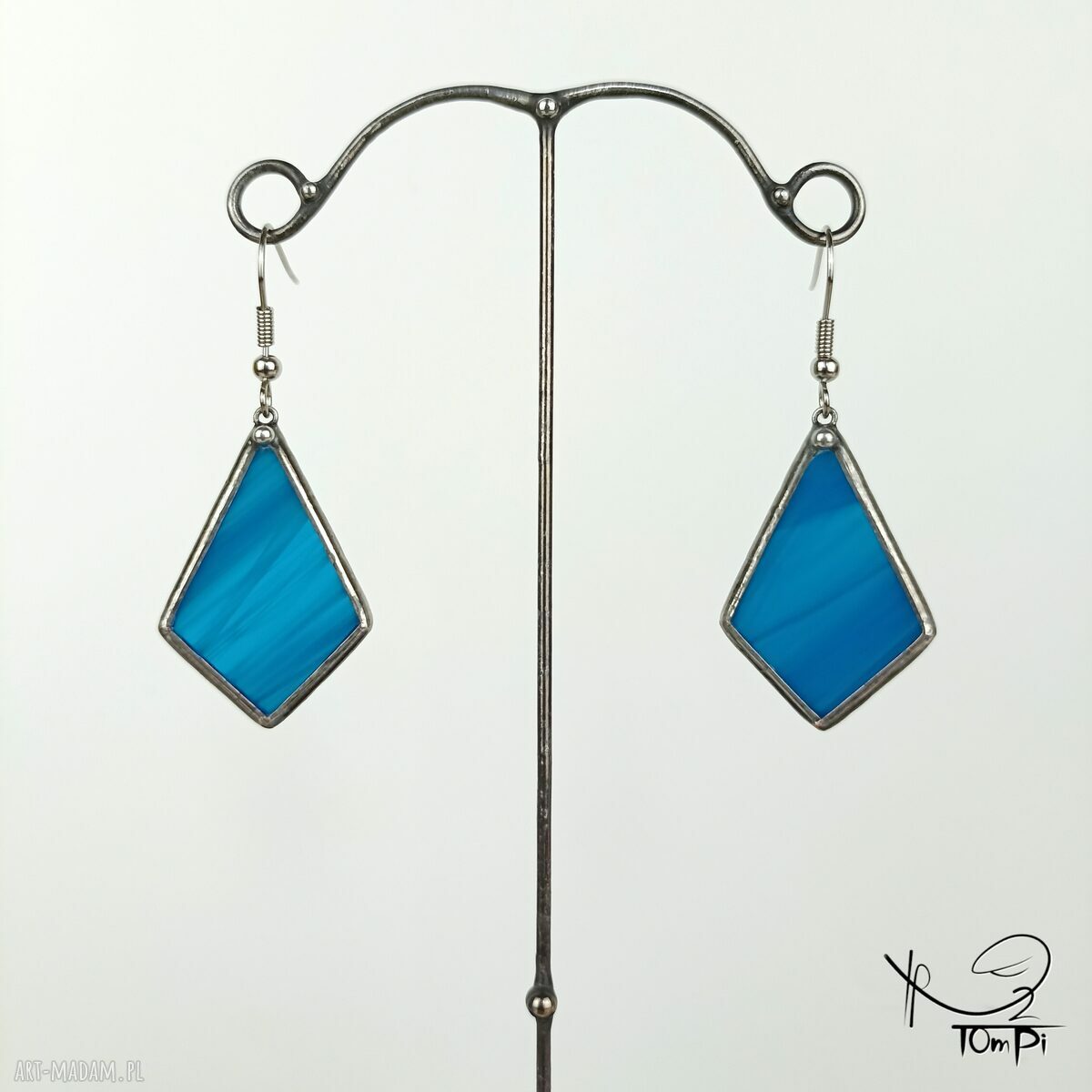 Szklane kolczyki deltoidy (niebieskie) - Tiffany handmade