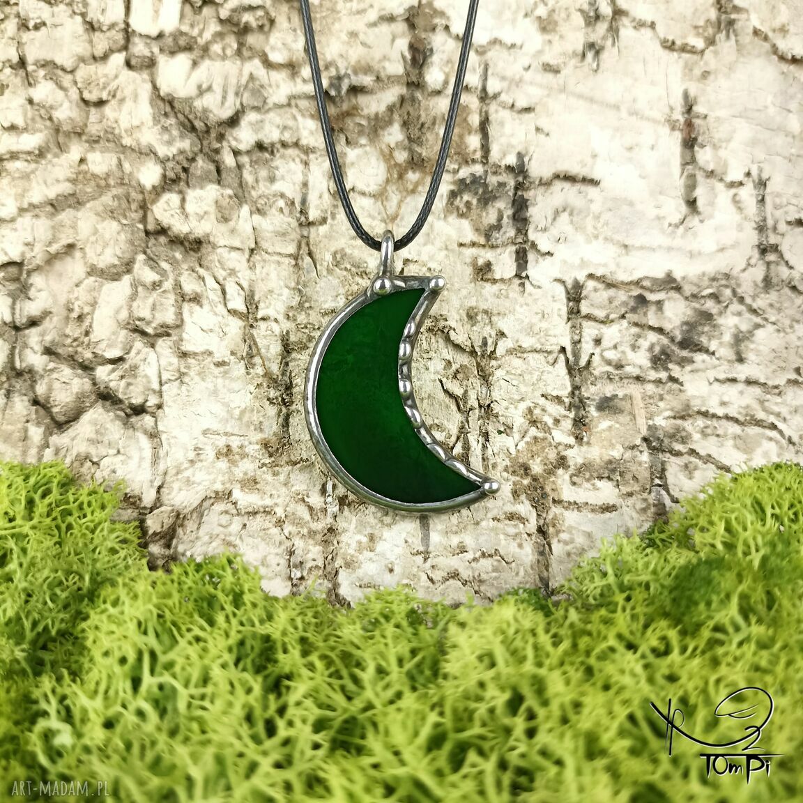 Zawieszka Księżyc - zielony szklany wisiorek w technice Tiffany'ego