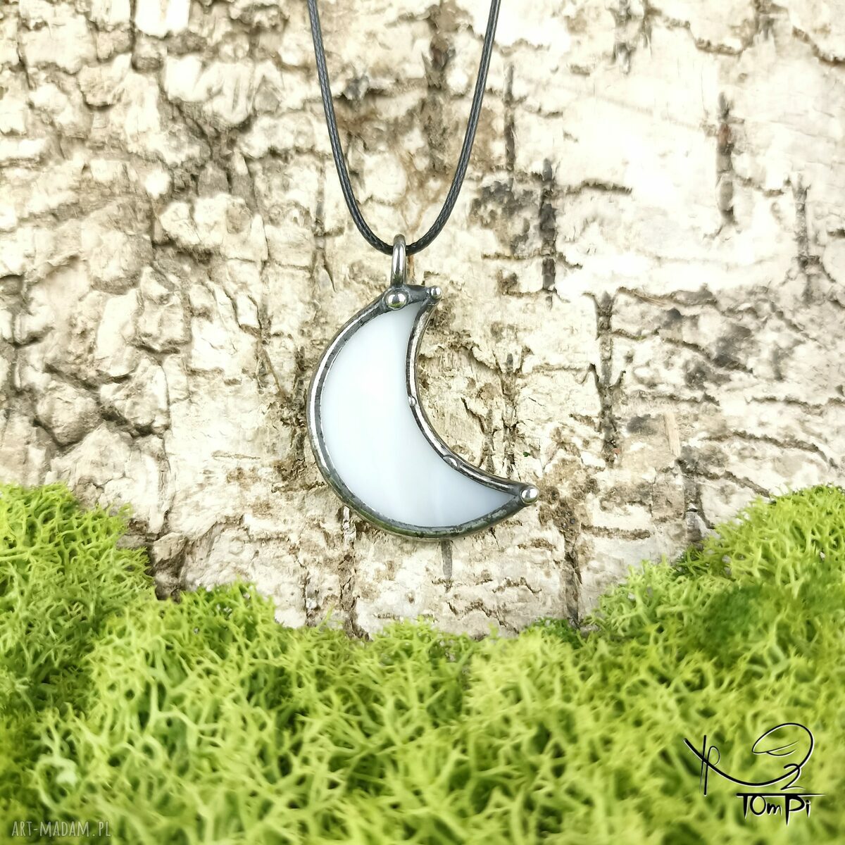 Szklany wisiorek księżyc (biała) - ręcznie robiony Tiffany