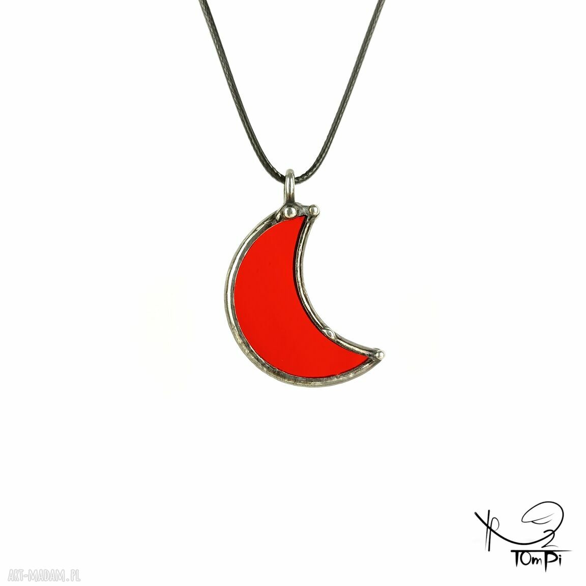 Czerwona zawieszka księżyc w technice Tiffany - szklany wisiorek handmade
