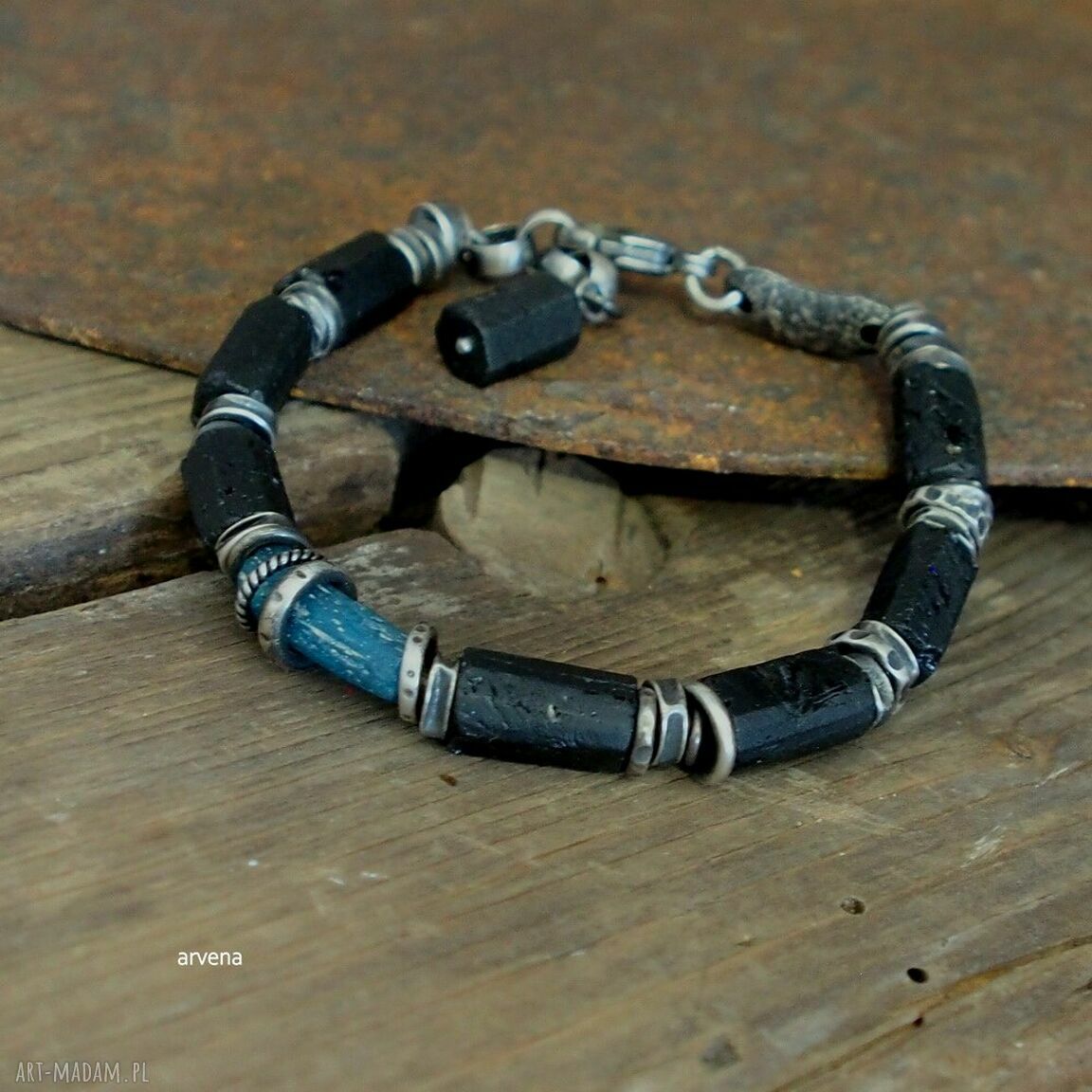 Srebro oksydowane i szkło - modna bransoletka handmade