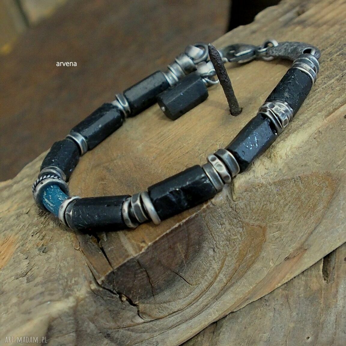 Srebro oksydowane i szkło - modna bransoletka handmade
