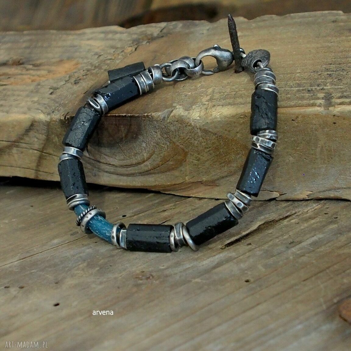 Srebro oksydowane i szkło - modna bransoletka handmade