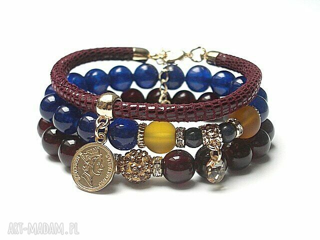 Burgund and navy blue set skóra kamienie marmur szafiry szkło