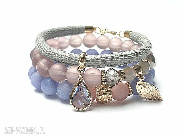 Grey and colours vol trio jadeity szkło skóra rzemień komplet
