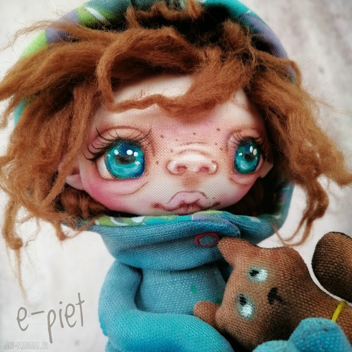 Szkrab Kotek z kotem - artystyczna lalka kolekcjonerska e-piet (ok. 22 cm)