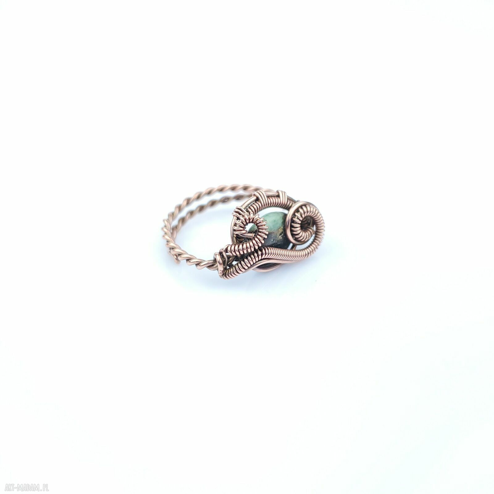 Szmaragd regulowany pierścionek z miedzi - wire wrapping