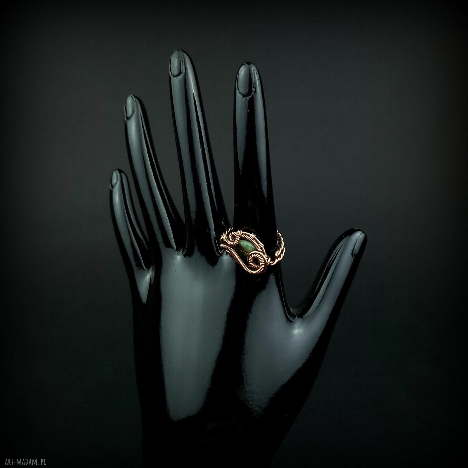 Szmaragd regulowany pierścionek z miedzi - wire wrapping