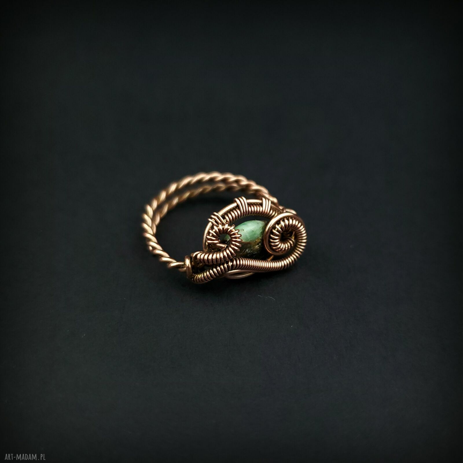 Szmaragd regulowany pierścionek z miedzi - wire wrapping
