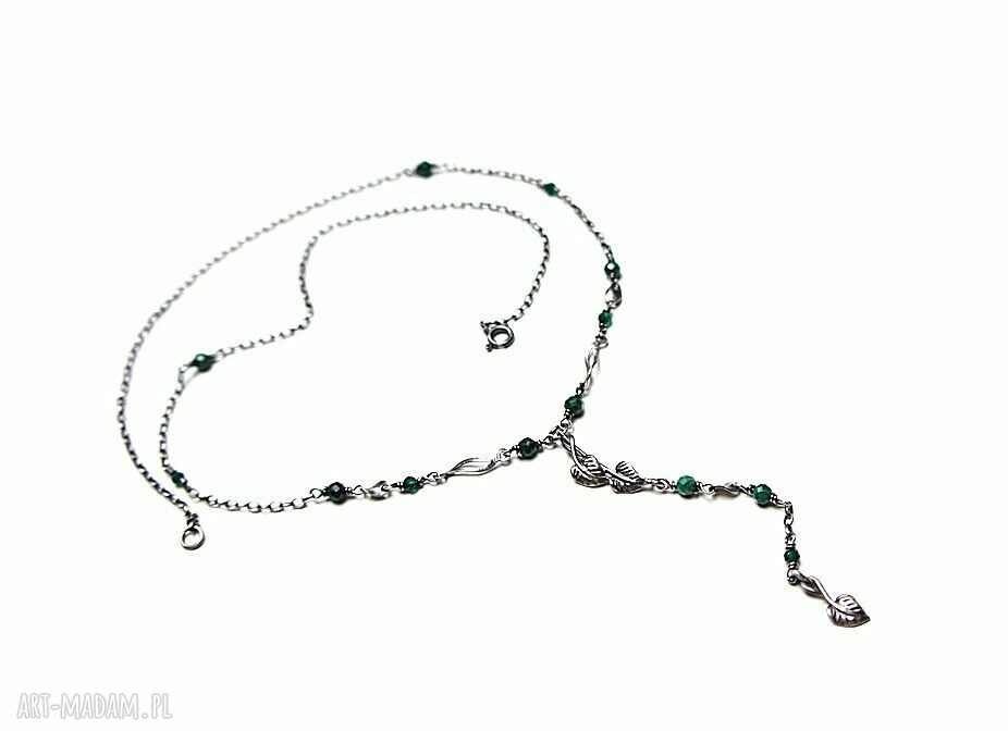 Zielone pnącze vol naszyjnik srebro oksydowane malachit listek