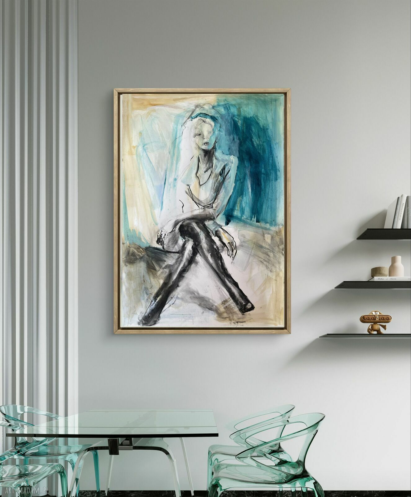 Szmaragdowa - obraz kobiecy 100x70 cm w odcieniach szmaragdu