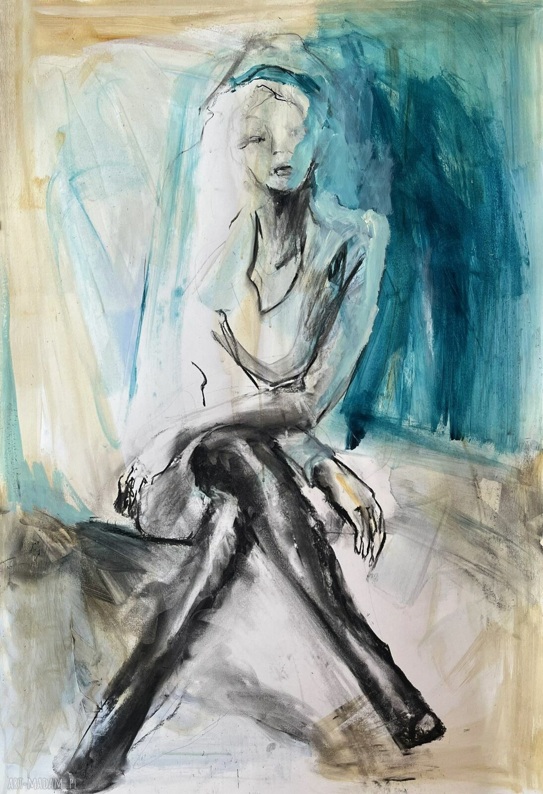Szmaragdowa - obraz kobiecy 100x70 cm w odcieniach szmaragdu