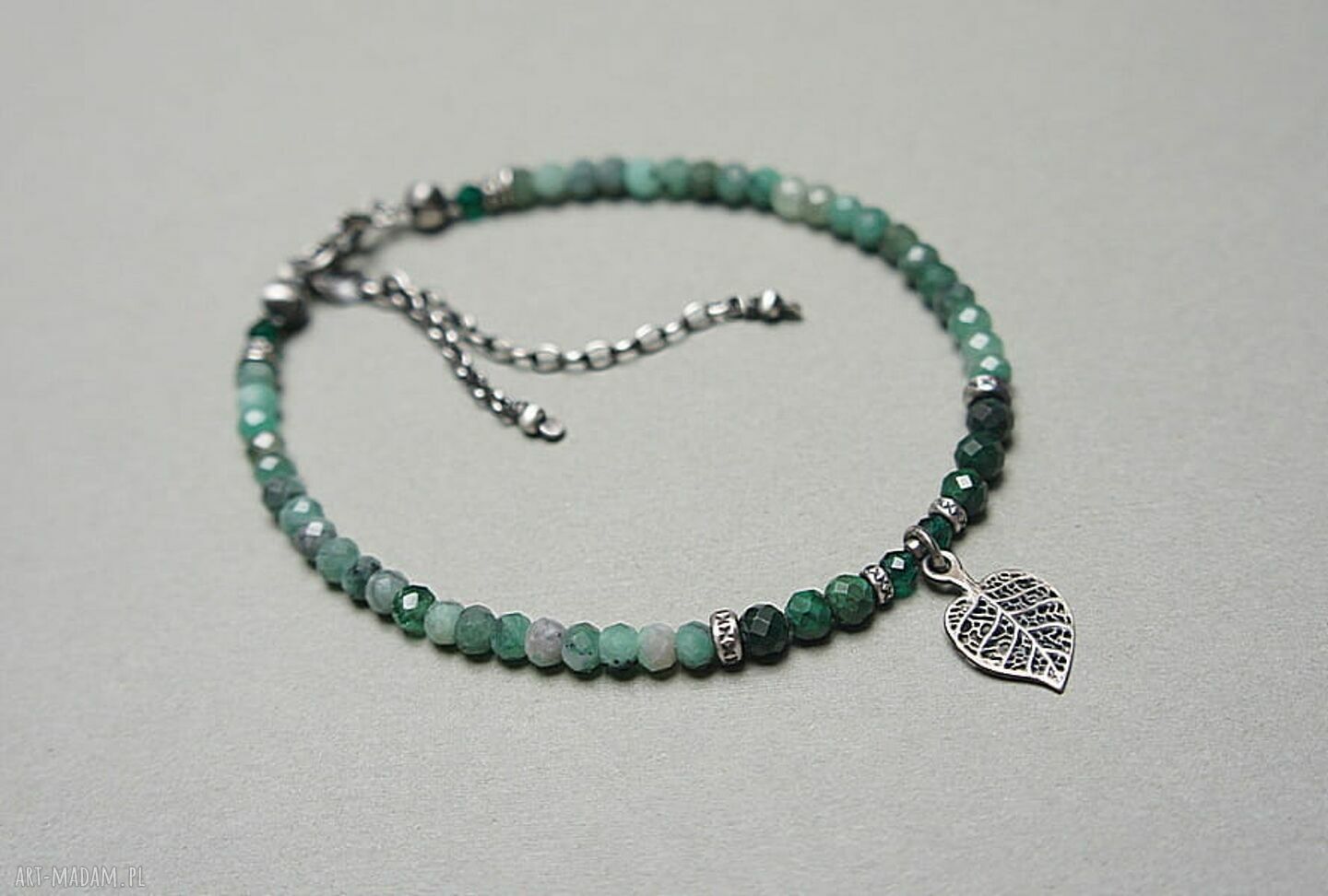 Szmaragdowa vol bransoletka srebro oksydowane szmaragdy malachit