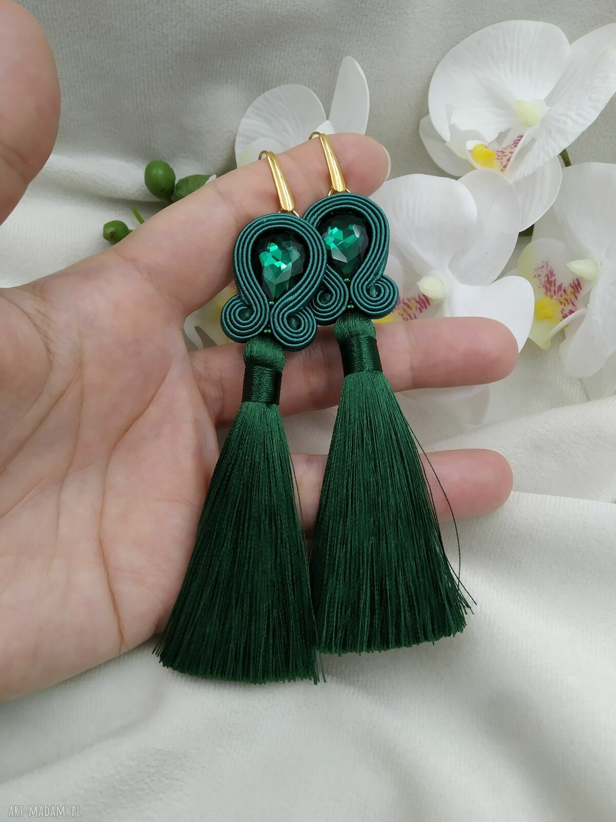 Szmaragdowe butelkowe kolczyki sutasz - chwosty Emerald