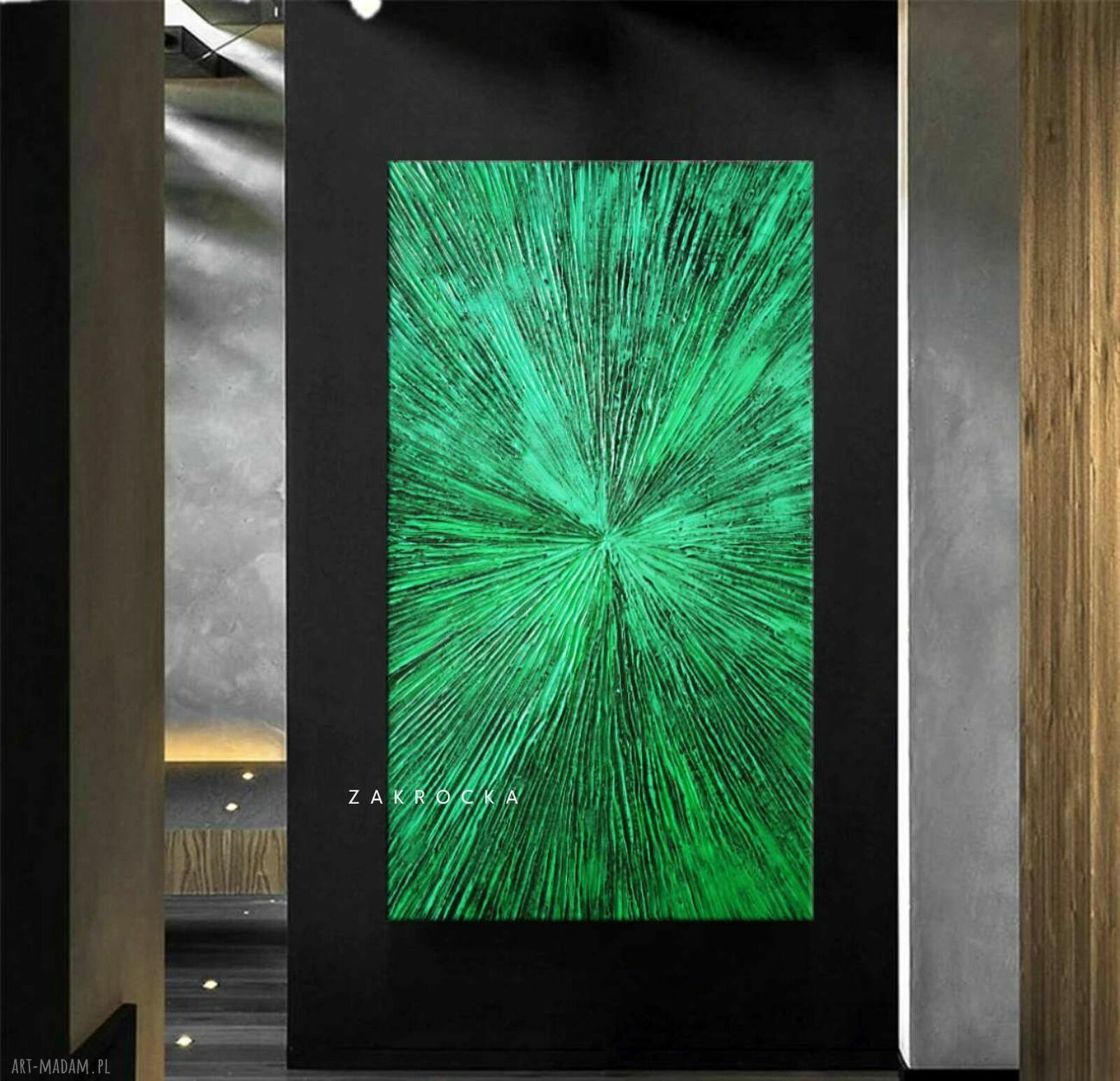 Szmaragdowo-seledynowy duży obraz strukturalny 80x160 cm