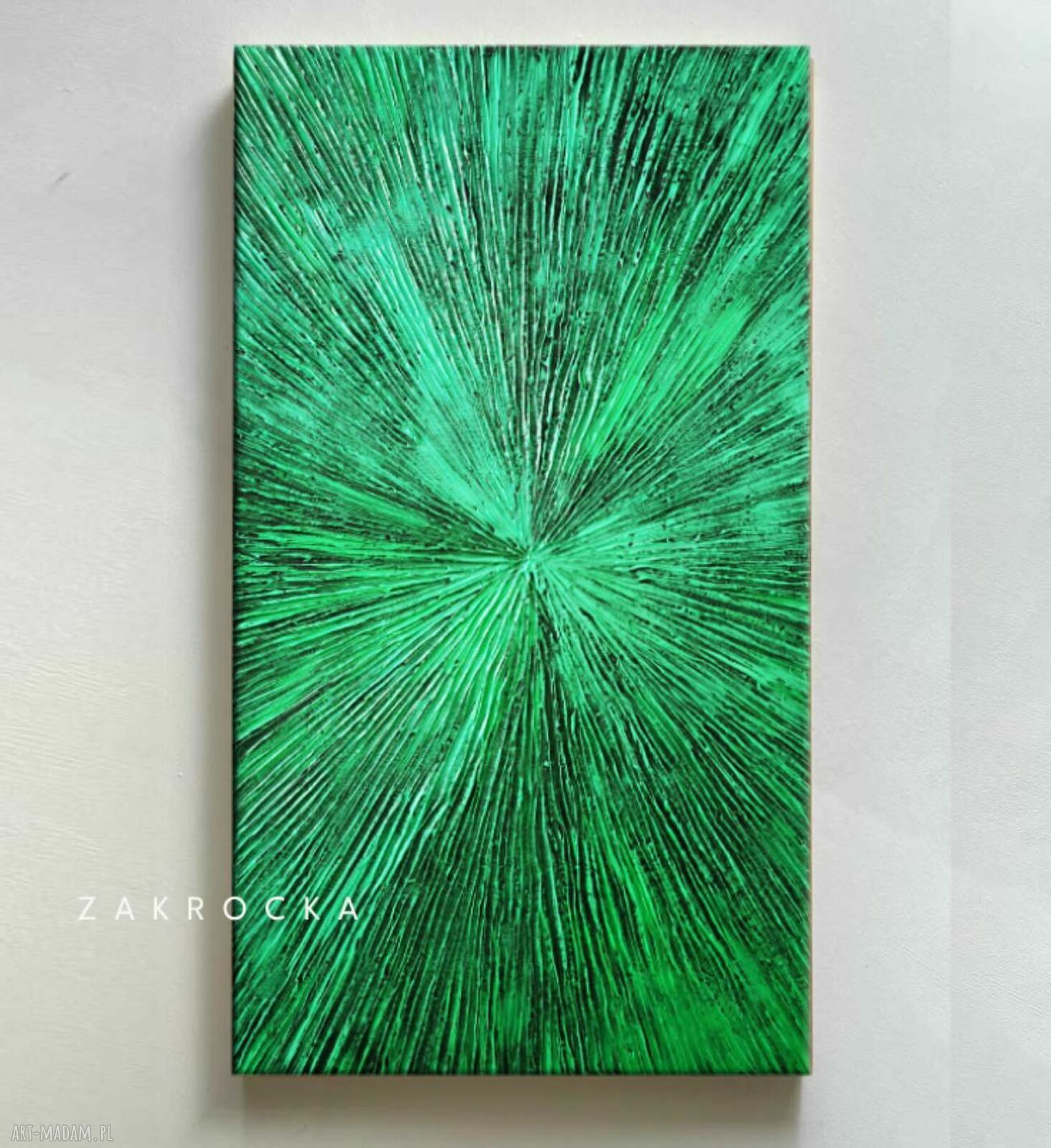 Szmaragdowo-seledynowy duży obraz strukturalny 80x160 cm
