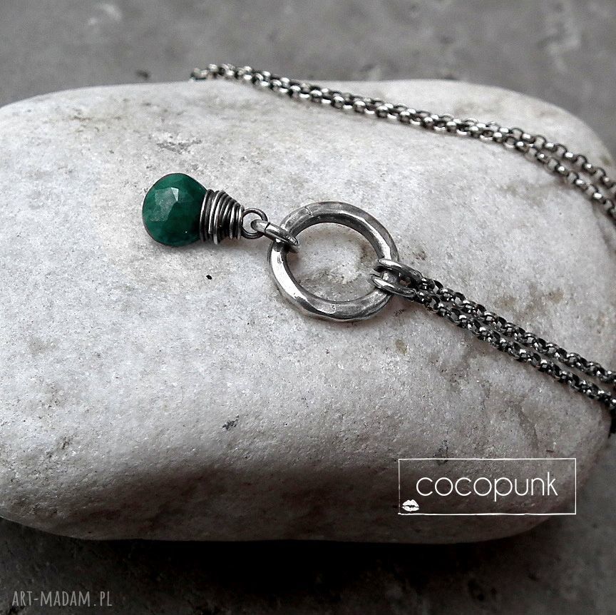 Srebro szmaragd delikatny naszyjnik szmaragdowy modny kamieniem