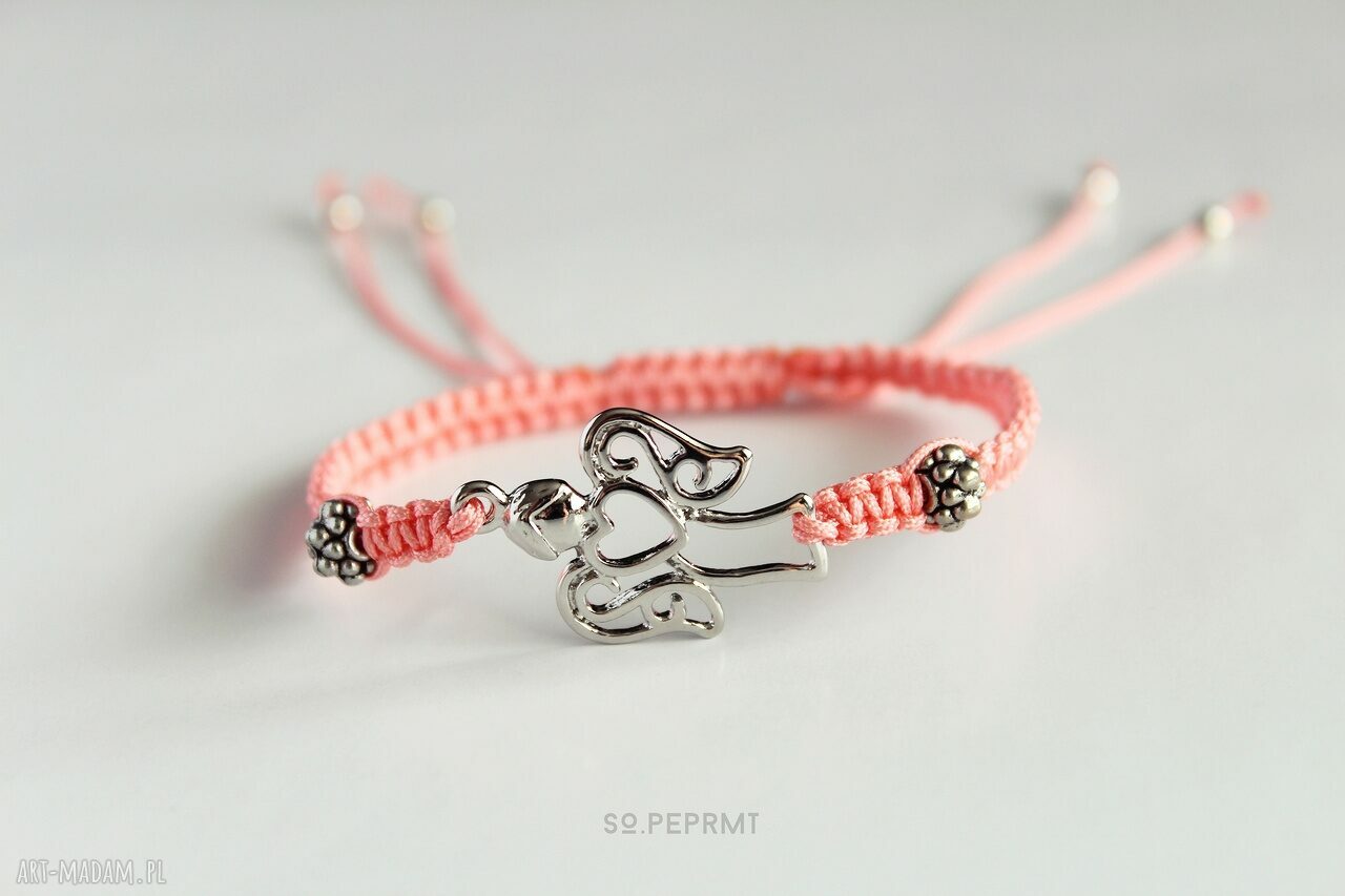 Bransoletka angelito rosado lekka sznurek metal modna aniołek