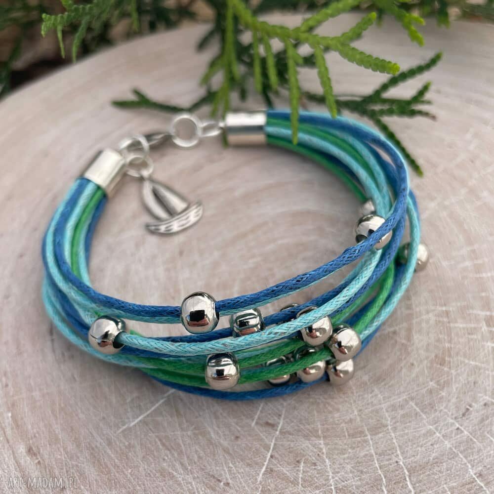 Sznurkowa bransoletka na lato w stylu boho - turkusowa żaglówka