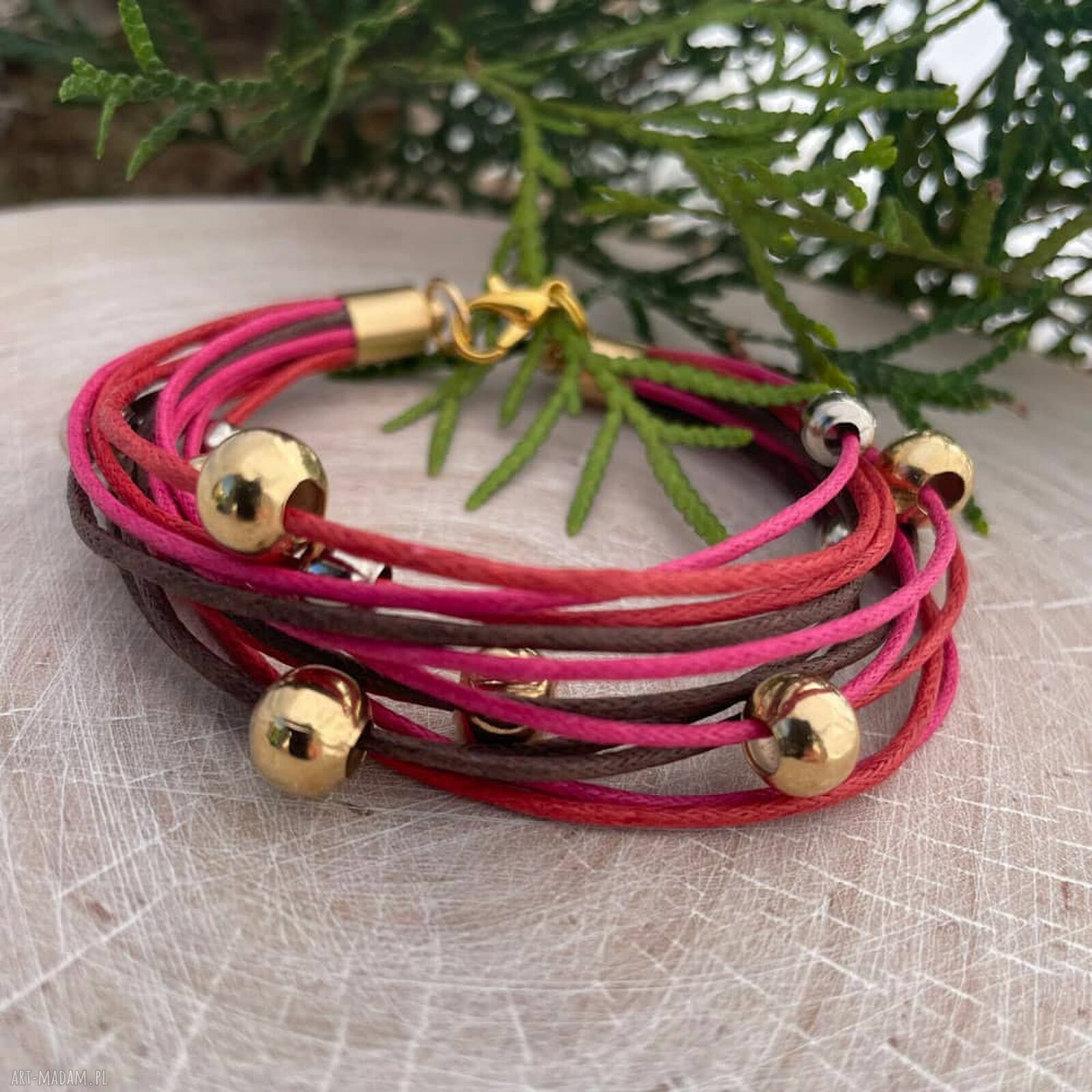 Sznurkowa bransoletka w odcieniach różu Herbarium Jewelry ręcznie robiona