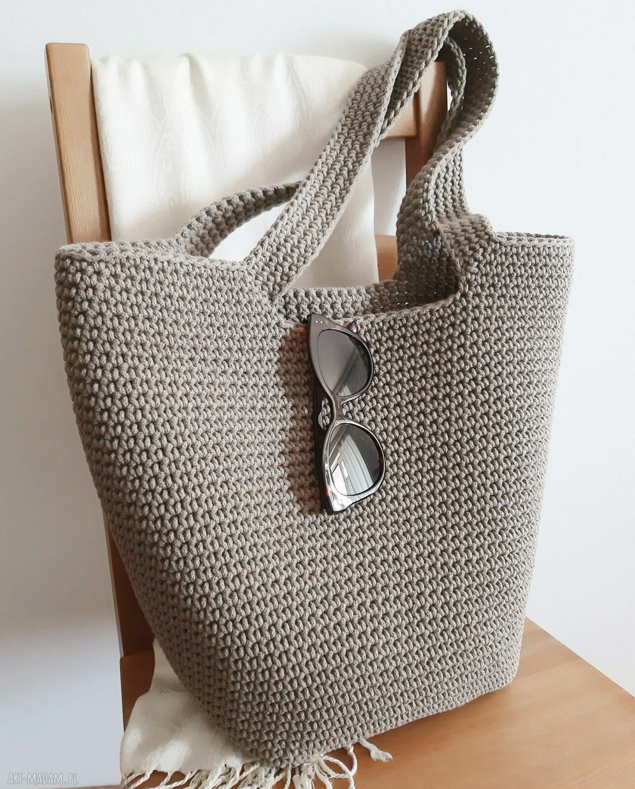 Sznurkowa torba typu shopper - ręcznie robiona z bawełnianego sznurka