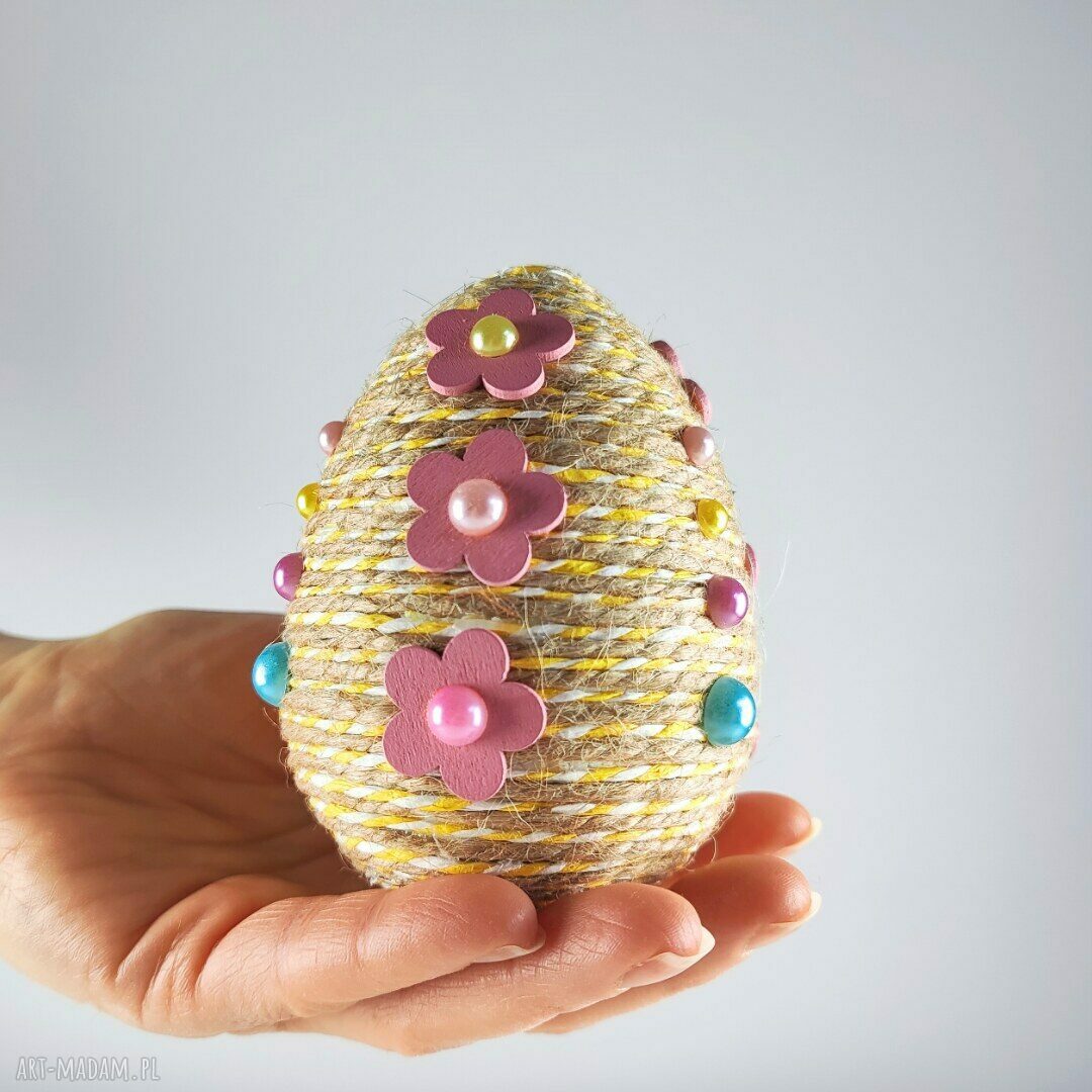 Sznurkowa pisanka wielkanocna - eko dekoracja na stół, 10 cm