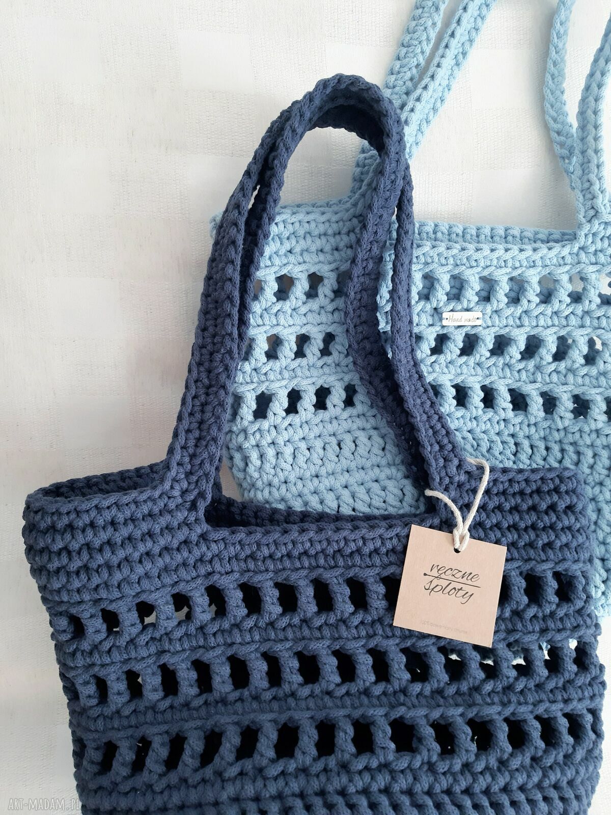 Jasnoniebieska sznurkowa torba ażurowa na ramię (handmade)
