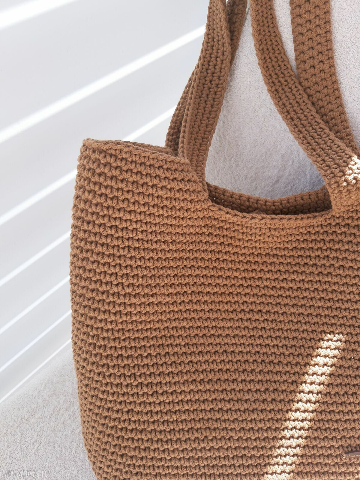 Sznurkowa torba shopperka na ramię - karmelowa