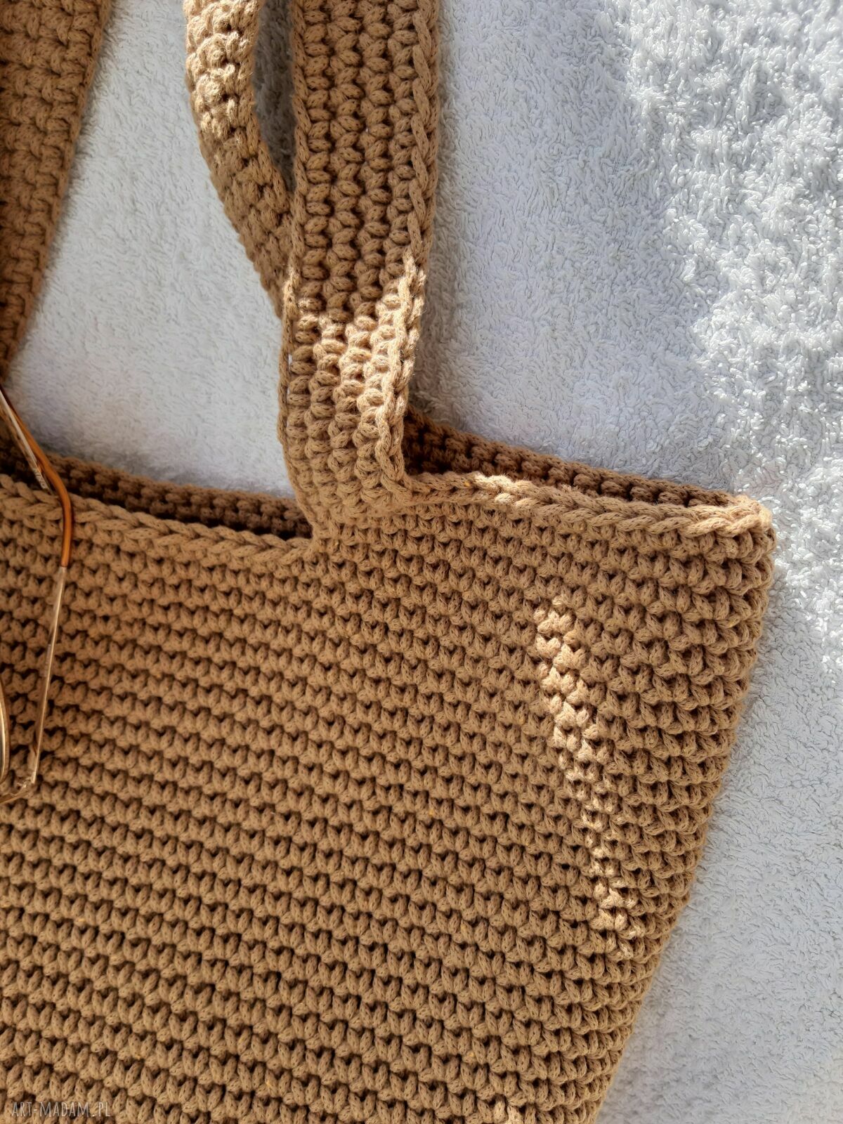 Sznurkowa torba shopperka na ramię - karmelowa