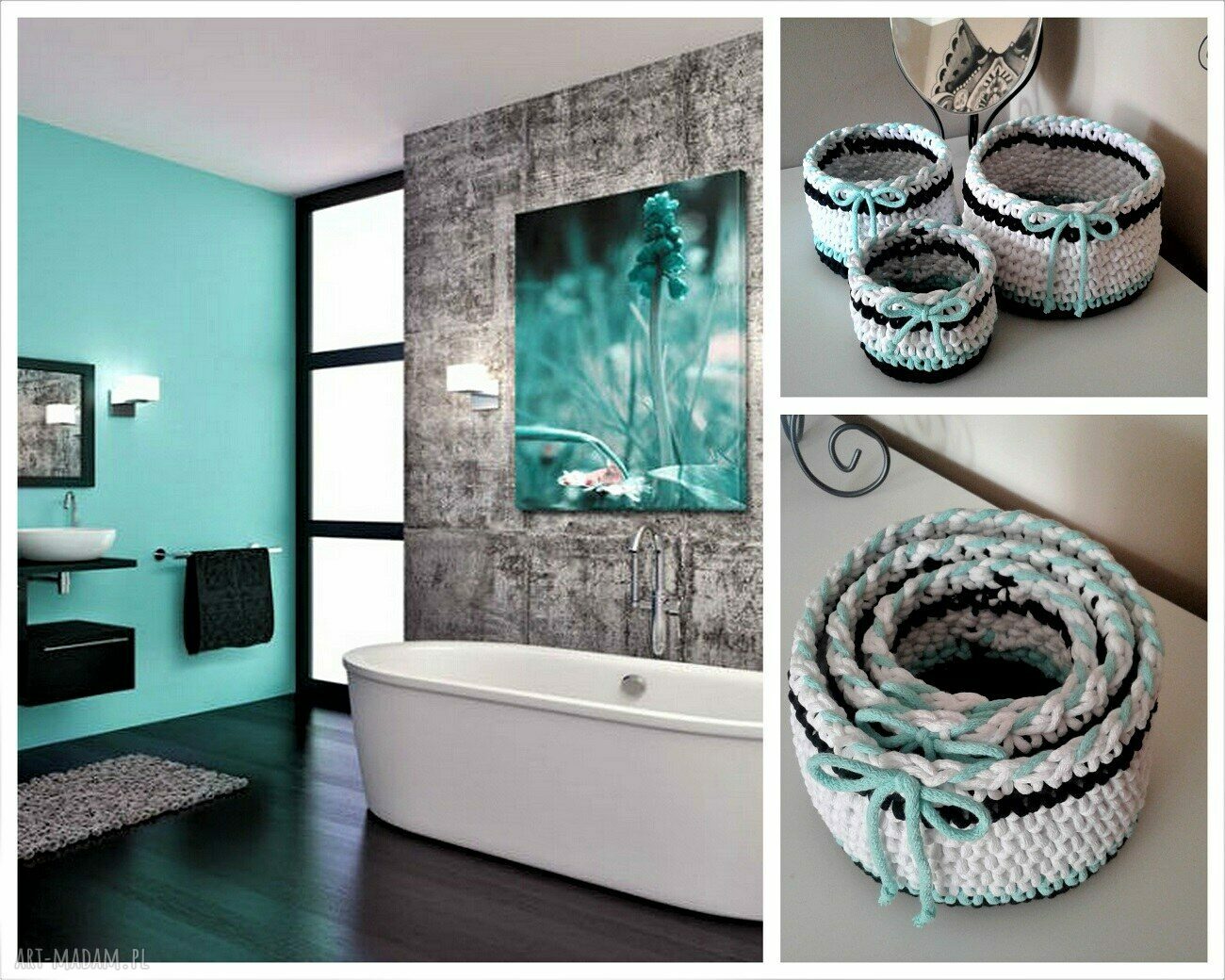 kosze: sznurkowe koszyki komplet HandMade