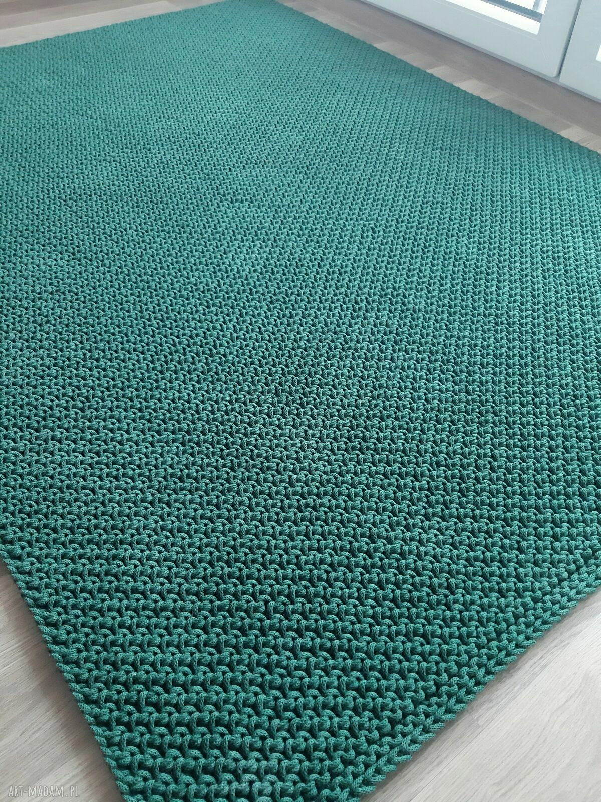 Sznurkowy dywan ręcznie pleciony 120x150 cm w kolorze butelkowej zieleni